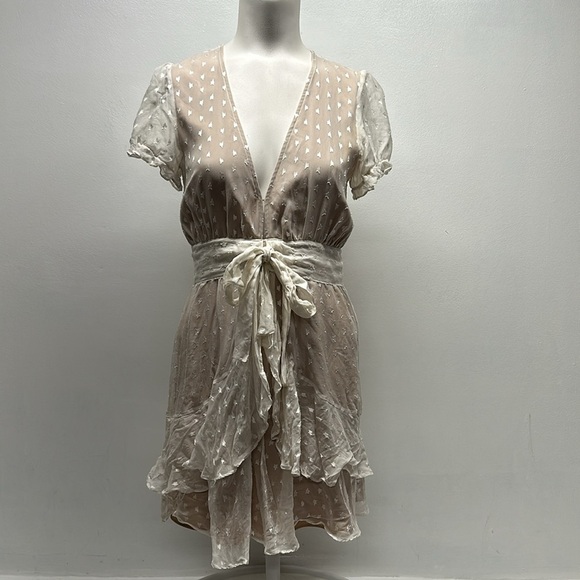 For Love & Lemons Dress Fire Cracker Star Mini Short Silk Blend White Size Small - Picture 1 of 11